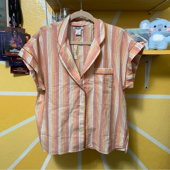 NWT Madewell Bedtime Pajama Top in Rainbow Stripe Size Medium - Picture 2 of 6